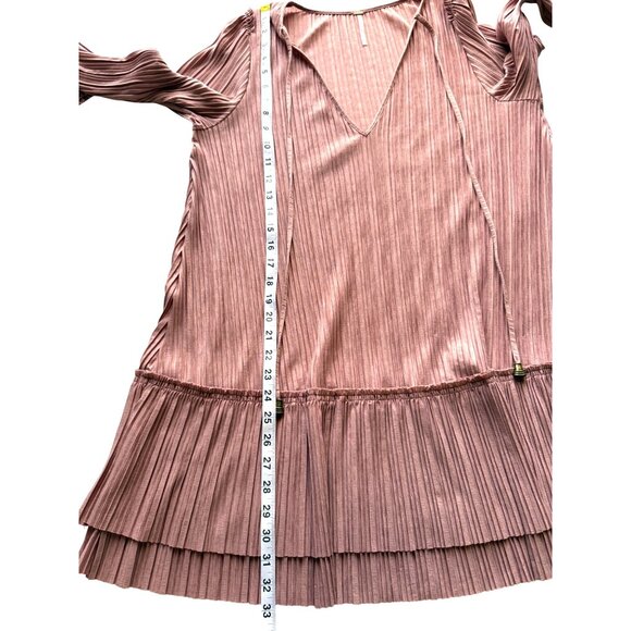 Free People Cant Help It Pleated Dress Oversized Pink V-Neck Long Sleeve Size S - Picture 7 of 9